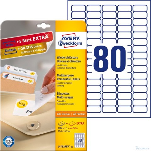 Etykiety uniwersalne L4732REV-25 35,6x16,9 30ark Usuwalne Avery Zweckform