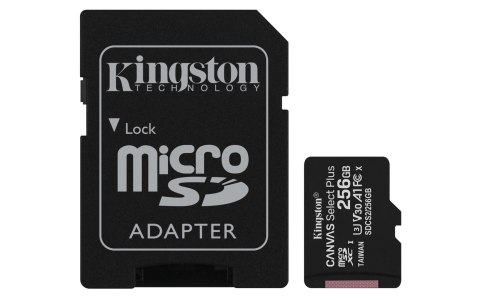 Karta pamięci z adapterem Kingston Canvas Select Plus SDCS2/256GB (256GB; Class 10, Class U1, V30; + adapter)