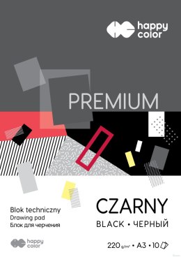 Blok techniczny PREMIUM czarny A3, 220g, 10 ark, Happy Color HA 3722 3040-9