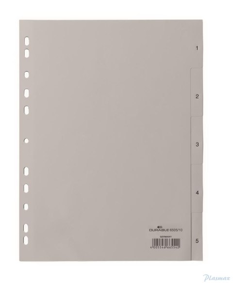 Przekładki PP A4 szare, nadr. indeks, 1-5, 5 części Szary 650510 DURABLE