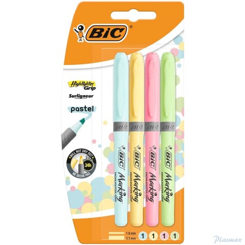 Zakreślacze BIC Highlighter Grip Pastel mix Blister 4szt, 964859