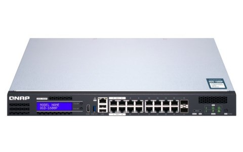 Qnap QGD-1600P-4G, 16x 1GbE, 2x combo 10GbE SFP+/RJ45, 370W Po, Celeron J4115, 4GB, equipped with QTS, 2 X 2.5" SSD/HDD, 2 x PCI