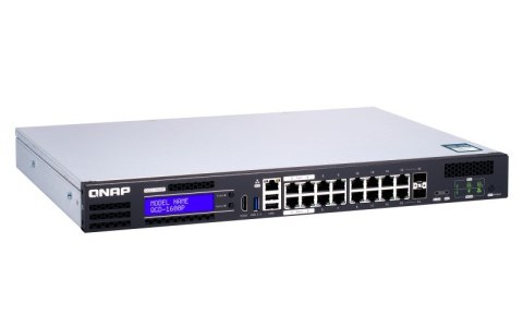Qnap QGD-1600P-8G, 16x 1GbE, 2x combo 10GbE SFP+/RJ45, 370W Po, Celeron J4115, 8GB, equipped with QTS, 2 X 2.5" SSD/HDD, 2 x PCI
