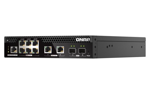 Qnap QSW-M2106PR-2S2T, 6 port 2.5Gbps, 2 ports 10GbE SFP+, 2 ports 10GbE RJ45, max PoE up to 310W, managed switch, half-rackmoun