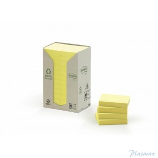 Bloczek samoprzylepny ekologiczny POST-IT (653-1T), 38x51mm, 24x100 kart., żółty