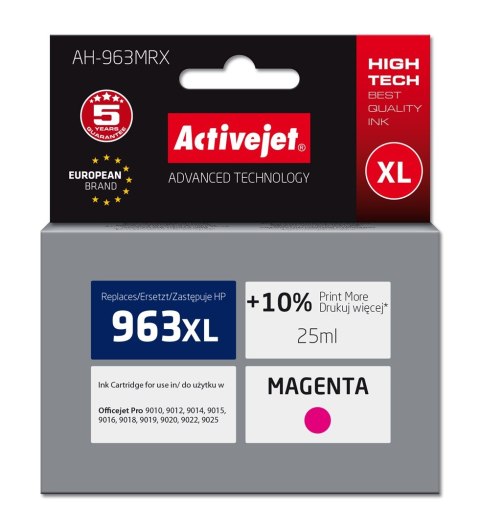 Activejet AH-963MRX Tusz (zamiennik HP 963XL 3JA28AE; Premium; 1760 stron; 25 ml, czerwony)