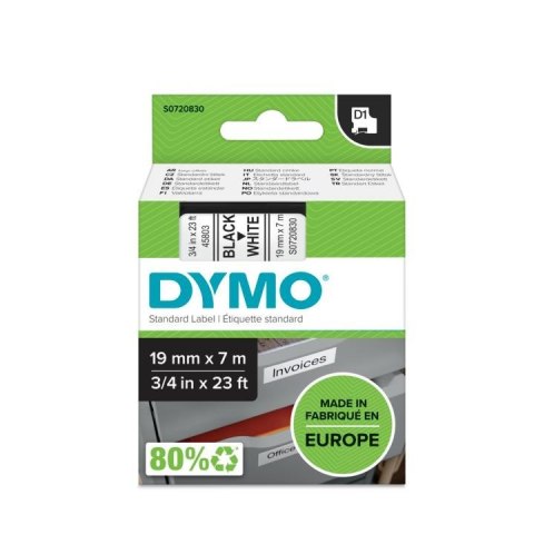 DYMO D1 - Standard Etykiety - Czarno na białym - 19mm x 7m