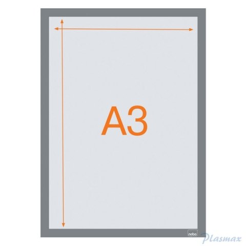 Samoprzylepna, magnetyczna ramka Nobo na plakat (2 szt.), A3, srebrna