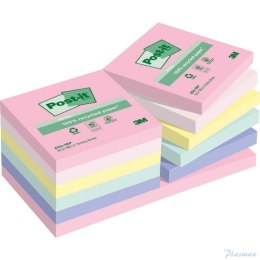 Ekologiczne karteczki samoprzylepne Post-it z certyfikatem PEFC Recycled, Pastelowe, 76x76mm, 16 bloczków po 100 kartek 654-1RPT