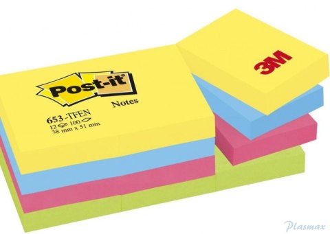 Bloczek samoprzylepny POST-IT (653-TFEN), 38x51mm, 12x100 kart., ENERGETIC