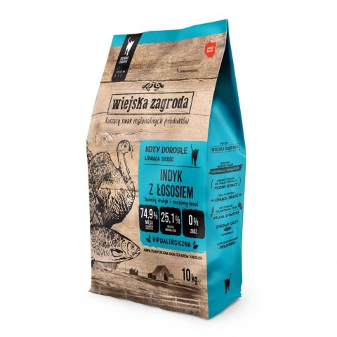 Wiejska Zagroda indyk z łososiem sucha karma dla dorosłych kotów 10kg