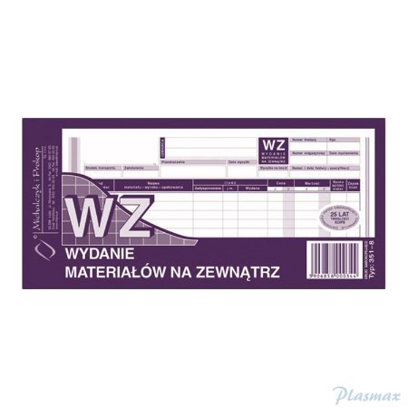 351-8 WZ wydanie materiałów na zewnątrz, 1/3 A4 80 kartek, MICHALCZYK&PROKOP