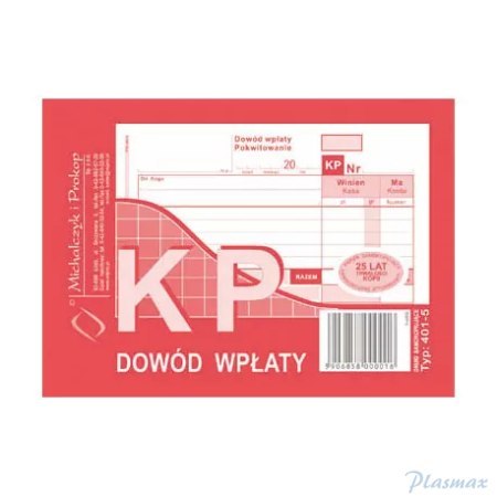 401-5 KP Dowód Wpłaty, A6 80 kartek, MICHALCZYK&PROKOP