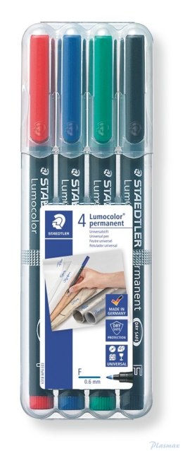 Foliopis Lumocolor, F, wodoodporny, zestaw 4 kol. (2, 3, 5, 9) w etui box, Staedtler S 318 WP4