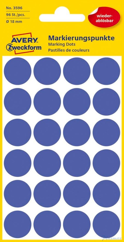 Kółka do zaznaczania niebieskie 18mm Usuwalne, Avery Zweckform 3596 (X)