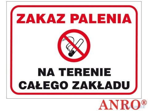 Naklejka ZAKAZ PALENIA NA TERENIE CAŁEGO ZAKŁADU ZZ-51P/F 250X350