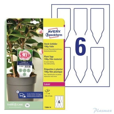 Tabliczki do oznaczania roślin, foliowe, 190_, 128 x 47 mm, 10 ark., Avery Zweckform T3006-10