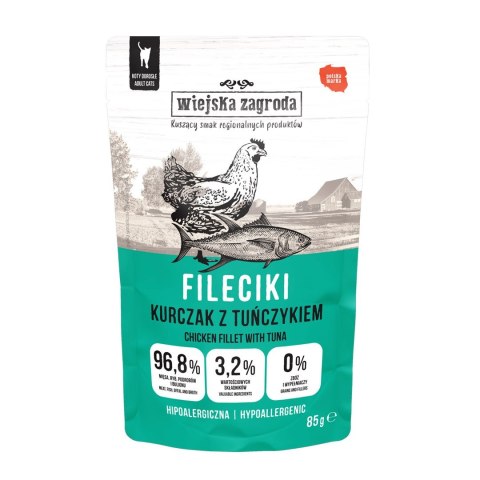 Wiejska Zagroda Karma mokra dla kota Fileciki Kurczak z tuńczykiem (dorosły) 85g (12 szt/op)