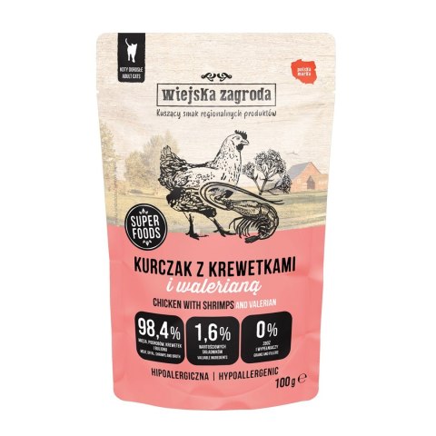 Wiejska Zagroda Karma mokra dla kota Kurczak z krewetkami i walerianą (dorosły) 100g (12 szt/op)
