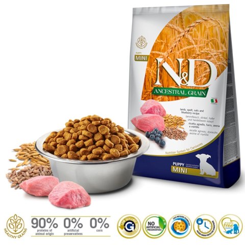 Farmina N&D Ancestral Grain sucha karma dla szczeniąt ras małych z jagnięciną 7kg