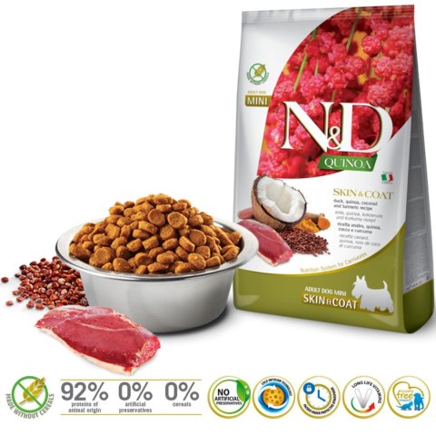 FARMINA N&D Quinoa Dog Skin&Coat Duck, coconut Adult Mini - sucha karma dla psa - 800g
