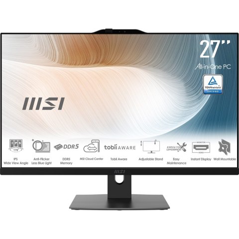 MSI AIO Modern AM272P 1M-848EU Core5-120U 27" IPS LED FHD Non-Touch Anti-Glare 8GB SSD512GB M.2 AX211 WiFi 6E Windows 11 Pro Bla