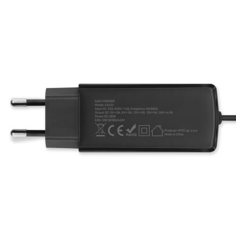 QOLTEC ŁADOWARKA SIECIOWA 90W GAN | 5-20V | 3-4.5A | USB-C 3.1
