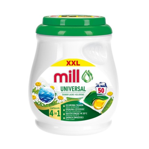 MILL PROFESSIONAL Kapsułki do prania uniwersalne, 50 szt. dwukomorowych kapsułek.
