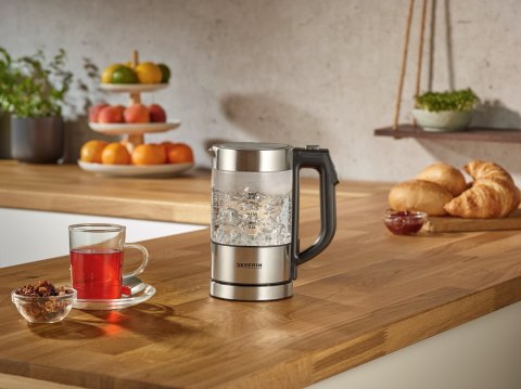 SEVERIN CZAJNIK ELEKTR. SZKŁO-STAL, REG. TEMP. W RĄCZCE, ZAKRES TEMP. 40°C-100°C, POJ. 0,5L, ZAKRYTA GRZAŁKA, 1100W WK3458