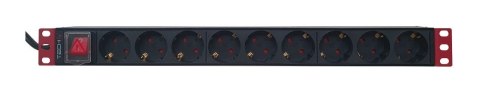 Rozdzielacz zasilania PDU 9 x gniazdo sieciowe 1U Czarny, Czerwony