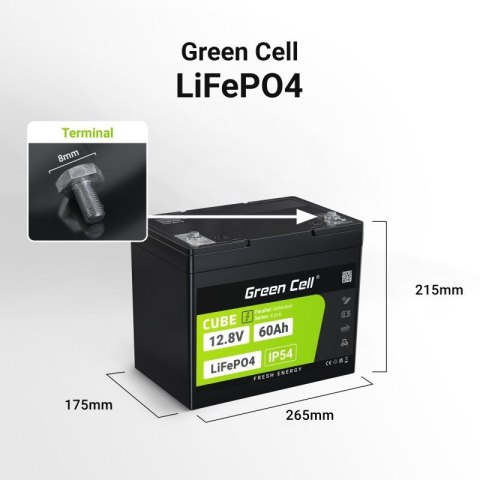GREEN CELL AKUMULATOR LIFEPO4 CUBE 60AH 12V/12.8V 768WH LFPGC12V60AH