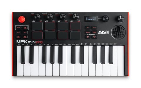 Klawiatura sterująca AKAI MPK Mini Play MK3 kontroler MIDI USB Czarny, Czerwony