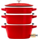 Zestaw 3 naczyń żeliwnych z pokrywką STAUB 40508-387-0 - czerwony 24 cm