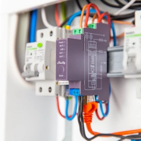 Router Shelly Pro2 - Niebieski - Zielony - 802.11b - 802.11g - Wi-Fi 4 (802.11n) - 2.484 GHz - 30 m - 13.35 dBmW - 2 kanały