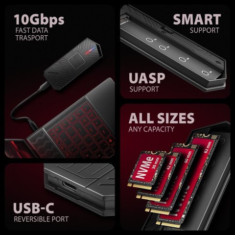 Obudowa SSD M.2 AXAGON EEM2-GAM, USB-C 10Gbps - NVMe & SATA SSD GAME M.2 box, bez skrótów
