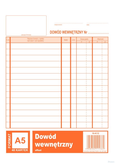 Dowód wewnetrzny A5, 40 kartek offset, 10-K12 DOTTS