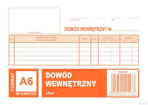Dowód wewnetrzny A6, 50 kartek offset, 10-K13 DOTTS
