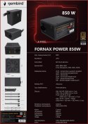 GEMBIRD ZASILACZ KOMPUTEROWY FORNAX POWER 80+ BRONZE ATX, 850W, AKTYWNE PFC, 12CM WENTYLATOR