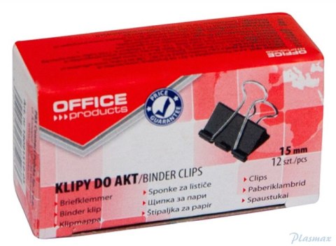 Klipy do dokumentów OFFICE PRODUCTS, 15mm, 12szt., czarne 18091519-05