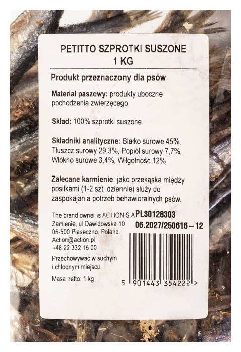 PETITTO Szprotki suszone przysmak dla psa 1kg