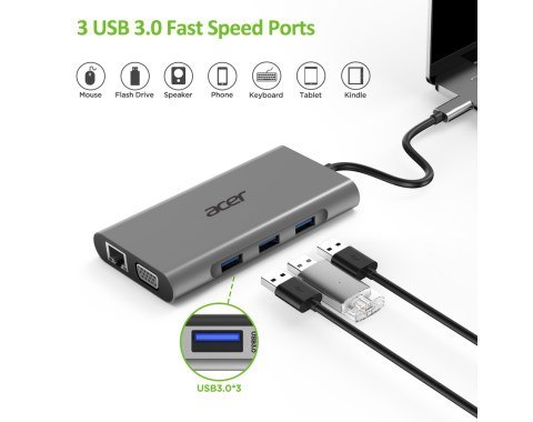 Acer 10-in-1 Type C dongle 3xUSB 3.0