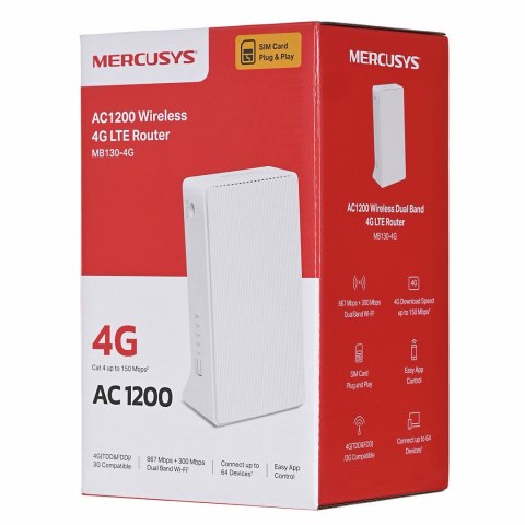 Mercusys MB130-4G router bezprzewodowy Ethernet Dual-band (2.4 GHz/5 GHz) Biały