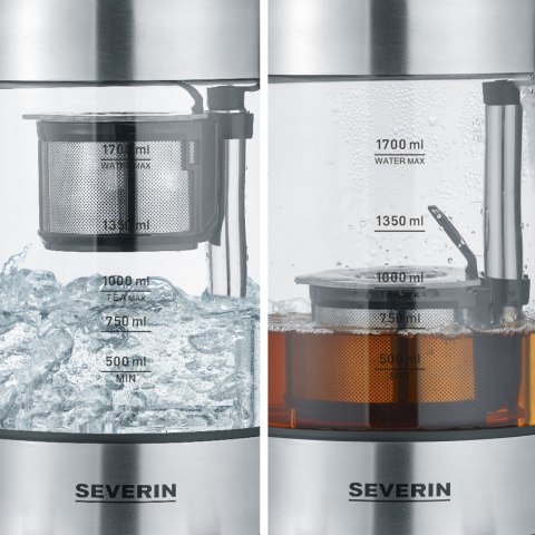 SEVERIN CZAJNIK ELEKTRYCZNY SZKŁO-STAL, REG. TEMPERATURY, SITKO DO HERBATY, AUT. PROGRAM, KONTROLER STRIX, 1,7L 3000W WK3422