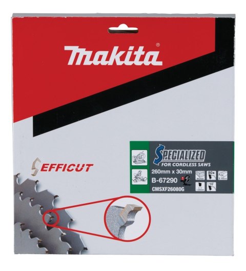 T.C.T. tarcza Makita B-67240 260X2.15X30mm 10° T80 EFFICUT