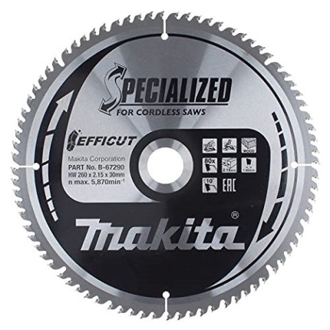 T.C.T. tarcza Makita B-67240 260X2.15X30mm 10° T80 EFFICUT