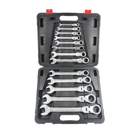 Klucz płasko-oczkowy grzechotkowy przegubowy komplet 13szt. 32 Silver-walizka