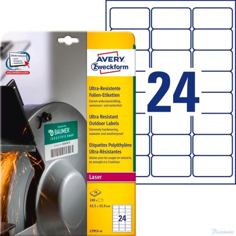 Etykiety UltraResistant L7912-10 63,5x33,9 10ark polietylenowe Avery Zweckform