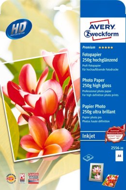 Papier foto wysokobłyszczący 2556-20 A4 20 ark. Premium, biały, 250g, Avery Zweckform (X)