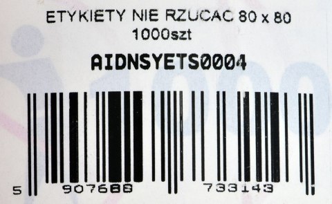 ETYKIETA SAMOPRZYLEPNA, NAKLEJKA O TREŚCI "NIE RZUCAĆ" MOCNY KLEJ, 1000 szt., 80X80