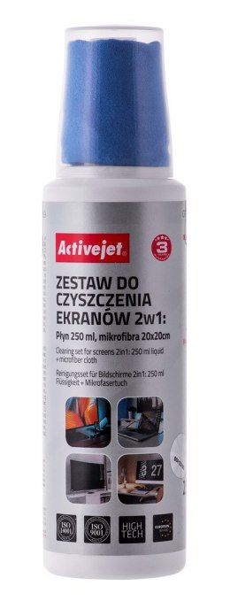 Activejet AOC-269 Zestaw do czyszczenia ekranów 2w1 250 ml., 20x20 cm